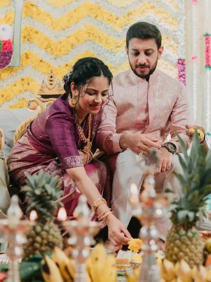 Shriya at her daughter's naming ceremony. A beautiful candid moment during the pooja.