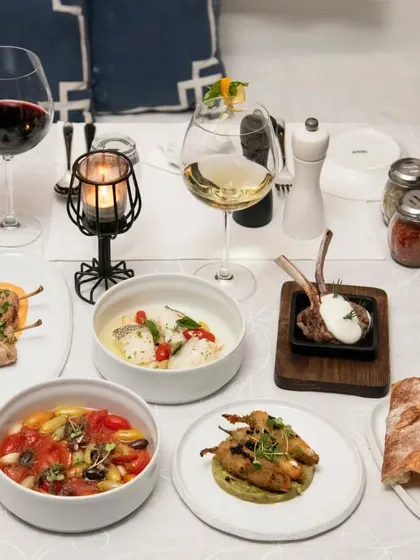 A New Year's Eve spread, showcasing a festive selection of our finest dishes, from fish and lamb to vegetable creations.