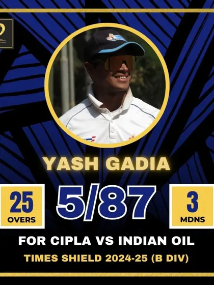A five-wicket haul for Yash Gadia in the Times Shield B Division.