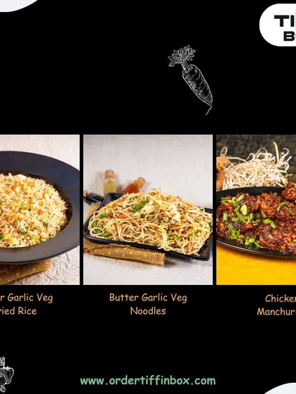 Here are some of our veg and non-veg Chinese bestsellers. This includes Butter Garlic Veg Fried Rice, Butter Garlic Veg Noodles, and the ever-popular Chicken Manchurian.