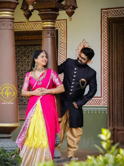 I love styling couples for photoshoots that celebrate their heritage. Here, I coordinated their vibrant traditional outfits and created a radiant makeup look for her, perfect for this colourful pre-wedding session.