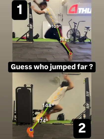 Biomechanics provides the blueprint for performance. This image shows a frame by frame biomechanical analysis of two different jump techniques, highlighting how we dissect movement to identify inefficiencies and optimize force production for better athletic output.
