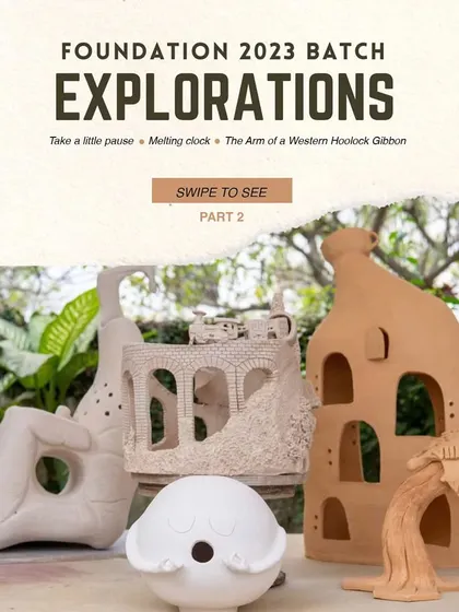 Unveiling the final project explorations from our 2023 Foundation batch. These images showcase the diverse and captivating stories our students chose to tell through clay, from surreal melting clocks to meditative figures.