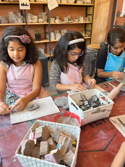 Using wooden stamps is a fun way for kids to add patterns to their clay. This hand-building activity is a favorite at our summer camps.