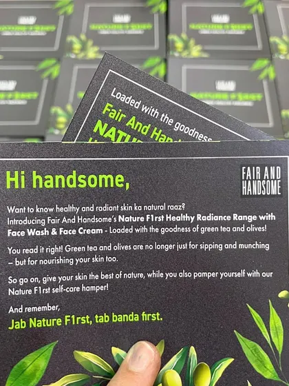 A look at the custom designed info card included in the PR package, with a clever message: "Jab Nature F1rst, tab banda first."