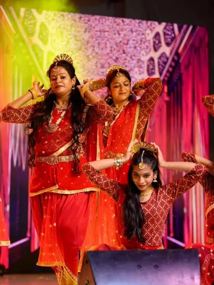 A group of our dancers in costume for the 'Draupadi' dance drama. The production was praised for its emotional depth and the hard work of our 20 student performers.
