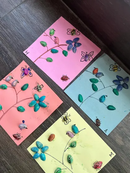 These images showcase the variety and fun of our hands-on crafting sessions, from making jewelry to creating art from recycled materials.