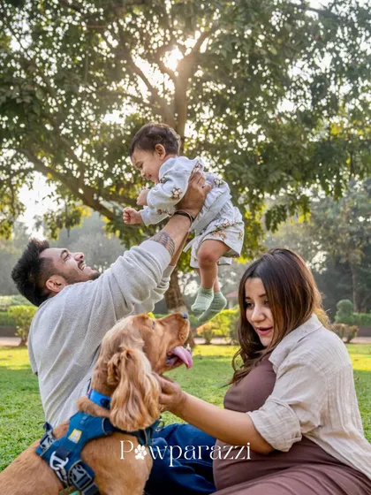 A family portrait from a maternity session with their Cocker Spaniel, Bubble. Including your dog in your maternity shoot is a wonderful way to celebrate your "first baby" before the new one arrives.