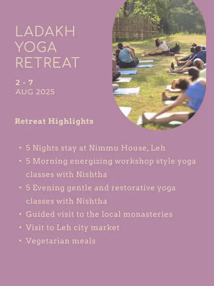 A list of highlights from the Ladakh Yoga Retreat, outlining the daily schedule of energizing and restorative classes, cultural visits, and nourishing meals.