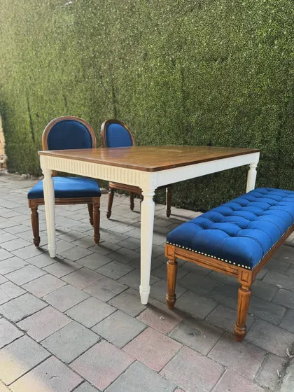 The complete dining set, with the bench providing a stylish and practical seating solution.