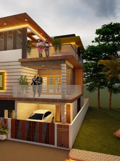 A side view of the multi-balcony home design, showing how the spaces are perfect for family enjoyment.