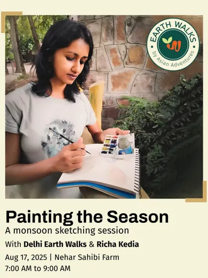 Artist and guide Richa Kedia at work during a nature sketching session. Our workshops are led by experienced artists who teach you techniques for observing and drawing the natural world.