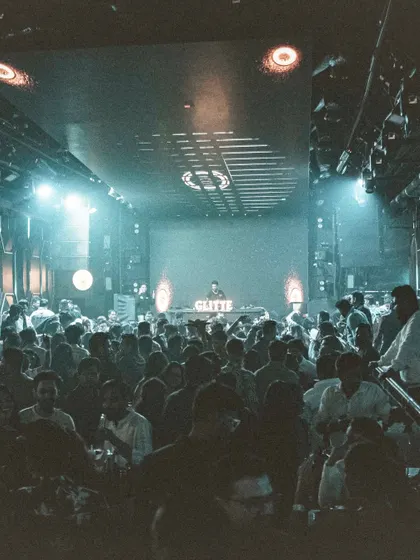 A view from the DJ booth at Glitte, looking out over a completely packed club. This is the energy that fuels my performance.
