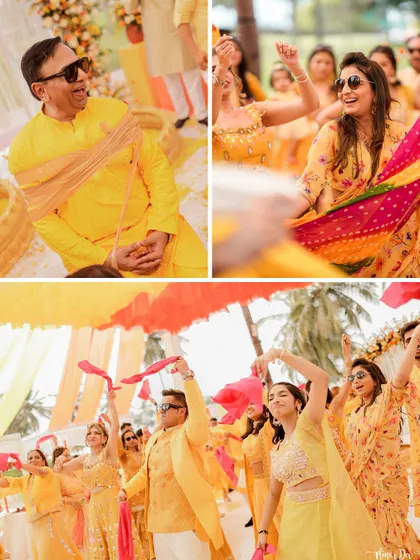 More moments of pure joy from the Goa haldi, with guests dancing and celebrating without a care in the world.