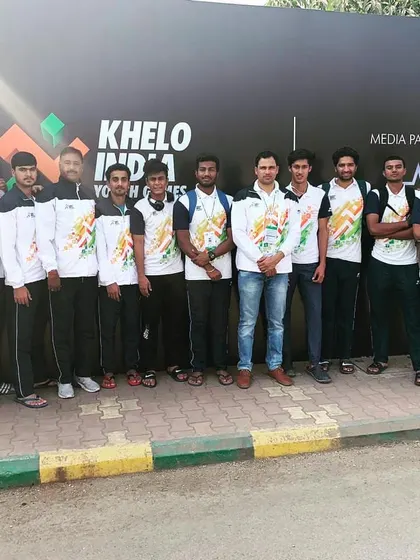 Our U21 men's basketball team standing together at the Khelo India Youth Games. As head coach for the team, it was a privilege to mentor these talented young players at one of India's most important national sports platforms.