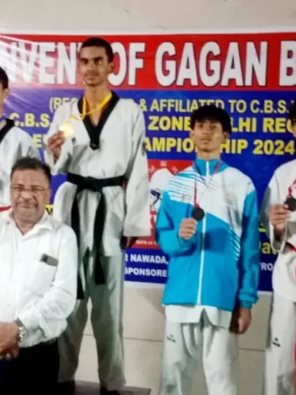 Ansh Sharma stands tall on the number one spot of the podium after his victory at the CBSE Central Zone Championship.