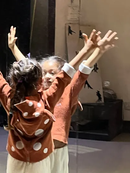 Young dancers learning choreography in my kids' class. These sessions focus on basic steps, rhythm, and expression, helping children develop their skills while having fun.