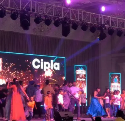 The party in full swing at the Cipla family day. The purple lighting and truss system create a professional and festive atmosphere for the 4000+ attendees.