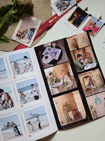 The layout of this magazine includes a mix of professional photos and casual coffee dates, showing the full spectrum of a couple's life together.