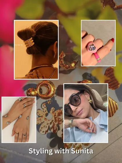 More luxury accessory inspiration, including modern hair cuffs, statement rings, and elegant earrings.