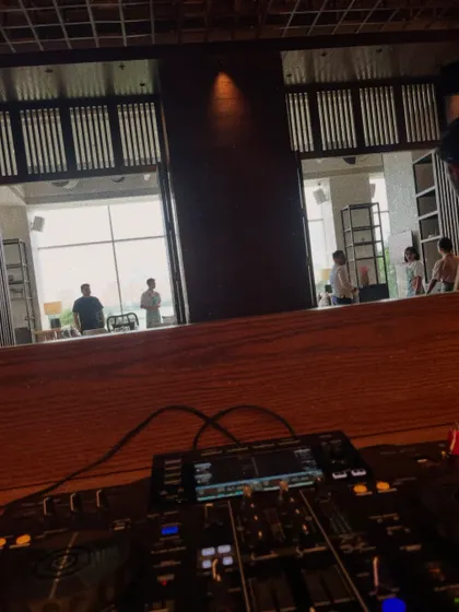 The view from my DJ booth at Mayouchi. A clean setup and a great view of the space.