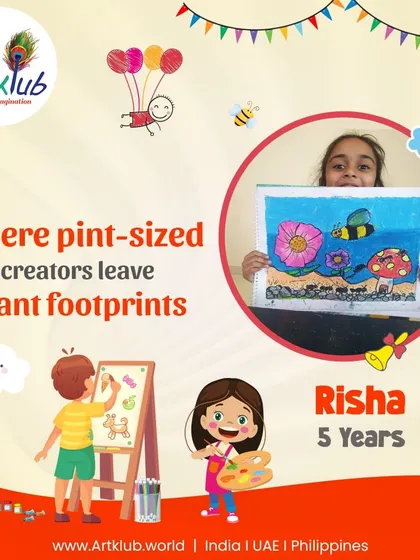 Risha, age 5, is a pint-sized creator leaving giant footprints with her beautiful flower and bee painting.