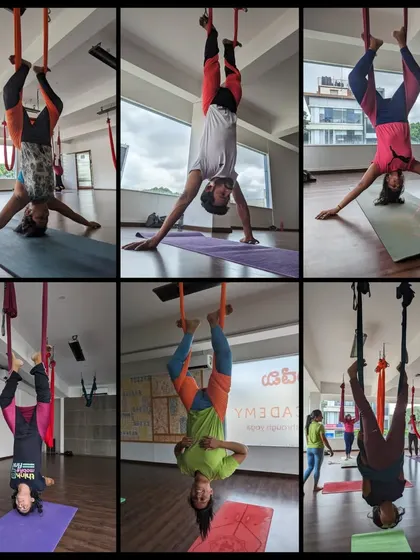More moments from our vibrant aerial and acro yoga classes, showcasing the variety of poses, the supportive environment, and the pure fun of flying. From beginner drops to advanced flows and teacher trainings, there's a place for everyone to explore.