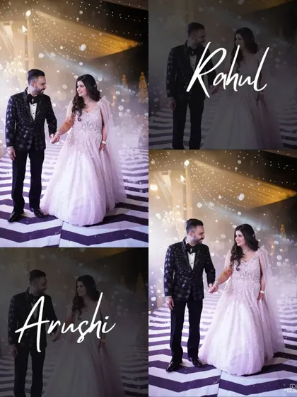 A stylishly edited photo of the couple on the dance floor, with their names elegantly overlaid. This is perfect for sharing on social media.