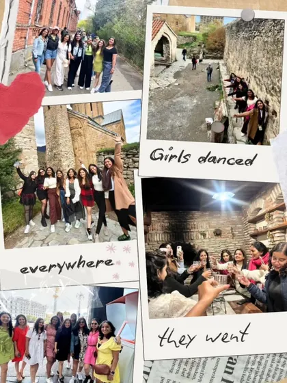 On our girls' trips, we dance everywhere we go. This collage shows our group bringing their energy to the ancient streets and cozy corners of Georgia.