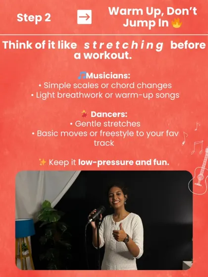 When restarting, warm up, don't just jump in. Think of it like stretching before a workout. For dancers, try gentle stretches or freestyle to a favorite track to keep it low-pressure and fun.