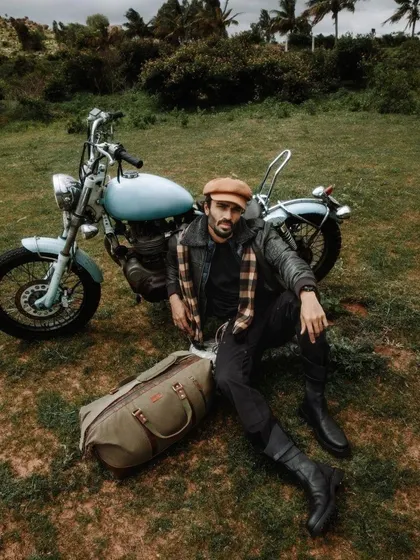 Full shot for the Loki Craft India campaign, placing the model and product in a natural, open landscape. This composition was directed to associate the brand with freedom, travel, and the outdoors.
