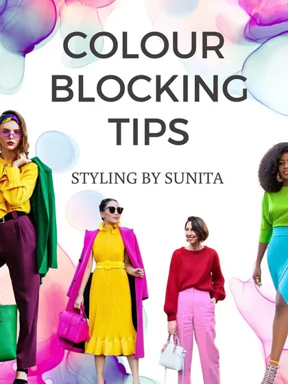 A graphic showcasing color blocking tips to make a statement with your outfits.