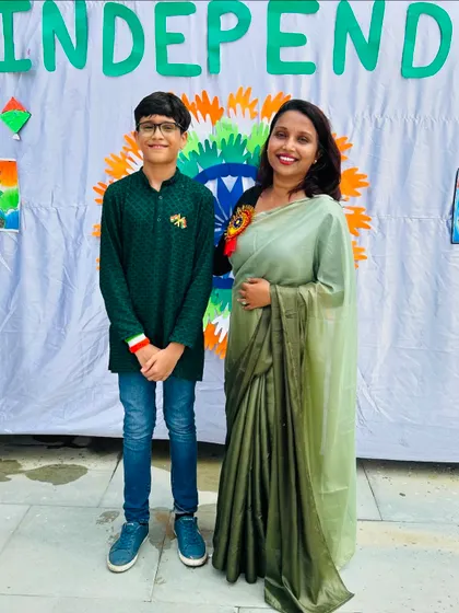 Posing with a student during a school Independence Day celebration. It's wonderful to see them participate in cultural events.