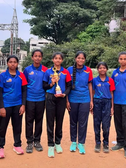 Our sub-junior girls' team with their trophy after finishing as the 2nd runner-up in the district championship.