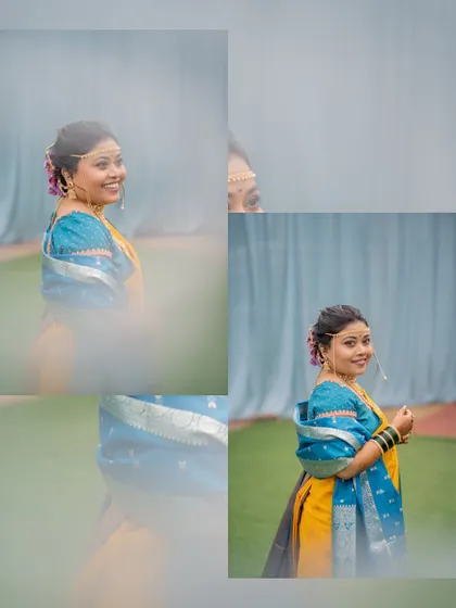 A collage of artistic portraits of the bride, using a soft, hazy foreground to create a dreamy and romantic effect.