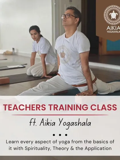 Our Teacher Training Course covers every aspect of yoga, from the physical to the philosophical. Here, a student practices Hanumanasana (Monkey Pose), demonstrating the flexibility and dedication cultivated in our program.