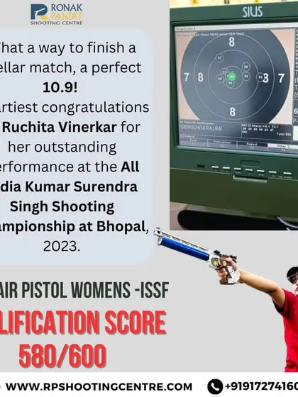 A perfect 10.9 to finish a stellar match. We congratulate Ruchita Vinerkar for her outstanding qualification score of 580 at the All India Kumar Surendra Singh Shooting Championship.