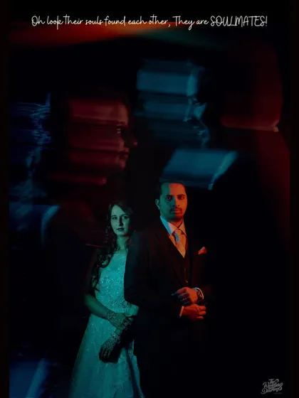 An artistic and soulful portrait with a ghosting effect, captioned "Oh look, their souls found each other." It's a creative representation of their deep connection.