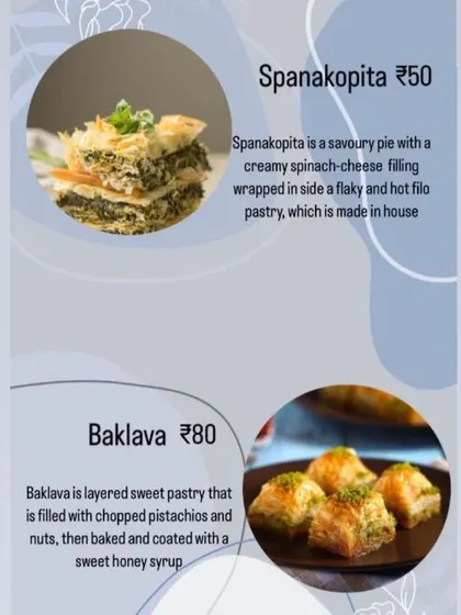 A taste of Greece for a rainy day. I offer classic Baklava and also Spanakopita, a savoury pie with a creamy spinach-cheese filling wrapped in my homemade flaky filo pastry.