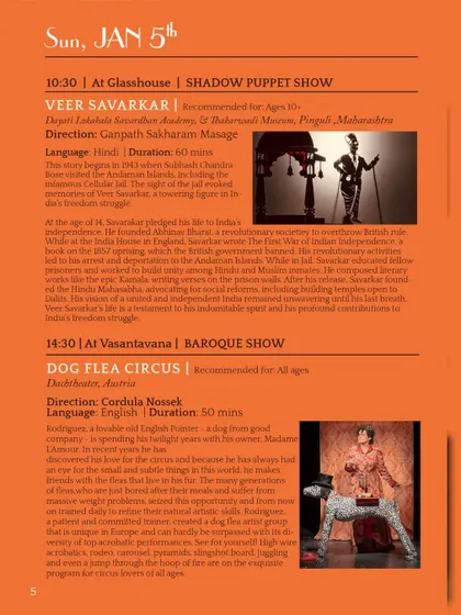 Schedule for shows on Jan 5th at the 2025 puppet festival.