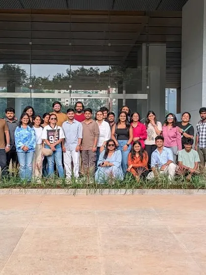 A group photo of over 30 team members who visited the Godrej Koregaon Park corporate campus. These internal learning sessions offer valuable insights into balancing density with openness in large-scale design.