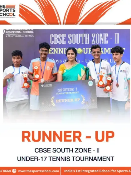 Our U-17 tennis team celebrates their runner-up finish at the CBSE South Zone-II tournament, a significant achievement in their journey.
