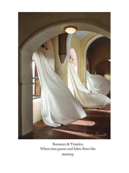 Capturing fabric in motion to evoke a sense of romance and timelessness. The movement of the curtains makes the scene feel alive, as if time is paused and the fabric flows like memory.