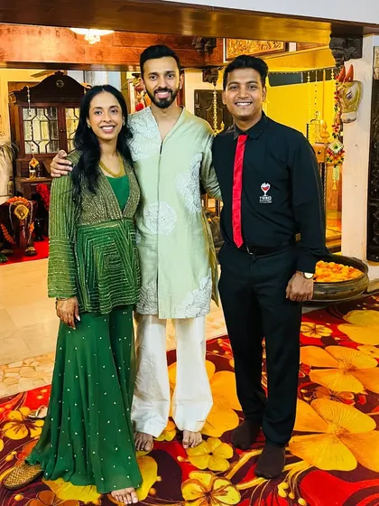 It's always a pleasure to celebrate with the happy couple. Posing with Dharshna and Aparajit at their elegant home Mehendi and cocktail event.