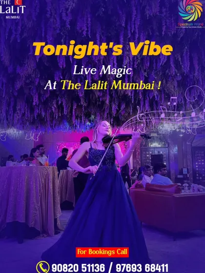 We create magical musical experiences in Mumbai's most prestigious venues, like this solo violinist performing at The Lalit. An elegant violin performance is perfect for adding a touch of class to corporate events, weddings, and upscale private parties.