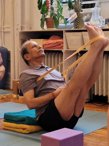 Additional images from my personal practice and teaching sessions, demonstrating a wide variety of asanas and the use of props. Each photo shows a moment of exploration in the journey of yoga.