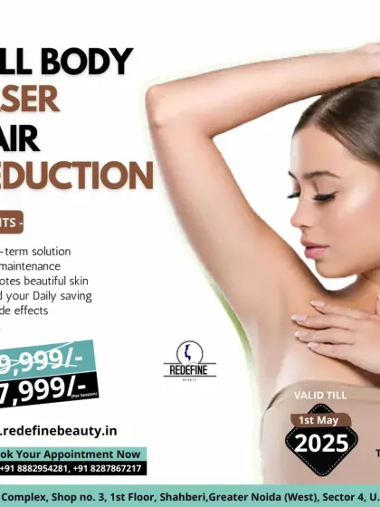 Our full body laser hair reduction package offers a long-term solution to unwanted hair. This offer provides significant savings, making it a cost-effective choice compared to years of waxing.