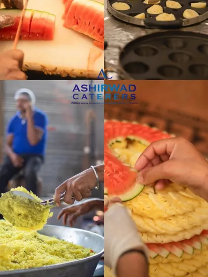 Behind every grand feast is meticulous preparation. This collage shows the fresh ingredients and careful hands that go into creating the dishes for a high-profile wedding.