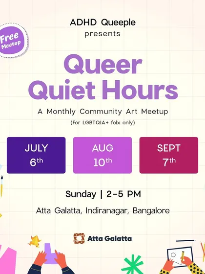 We are a proud and safe space for the LGBTQIA+ community. Events like Queer Quiet Hours are a regular part of our calendar, offering a gentle, no-pressure environment for folks to rest, create art, and simply be in soft, supportive company.