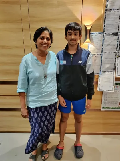 Harshit with his Guru, Asawari Parmar, a moment reflecting the guidance behind the victory.